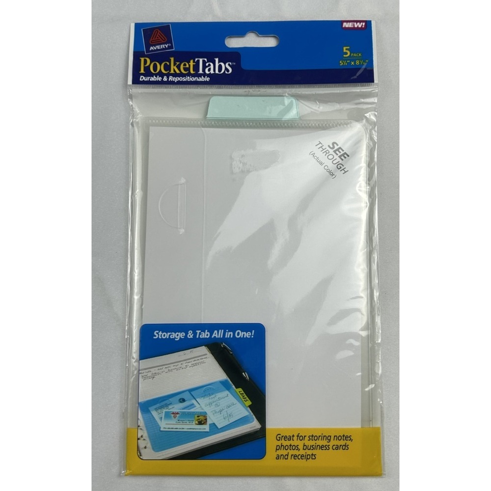 Avery Pocket Tabs # 16361. ‎ Clear.  5 1/8" X 6".  5 in a Pack.